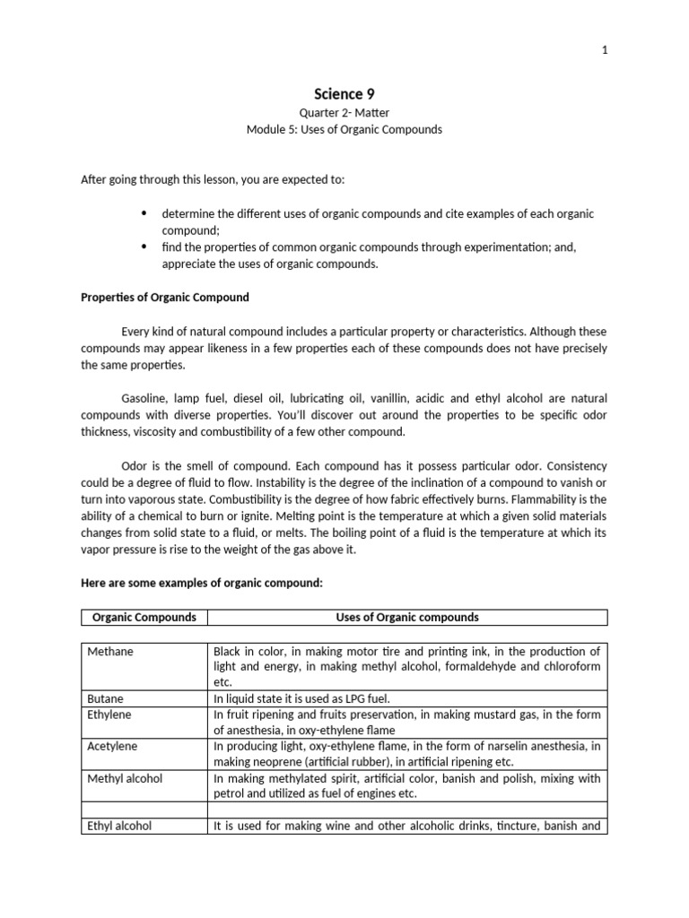 Science 9 Q2 Module 5 | PDF | Ethanol | Chemistry