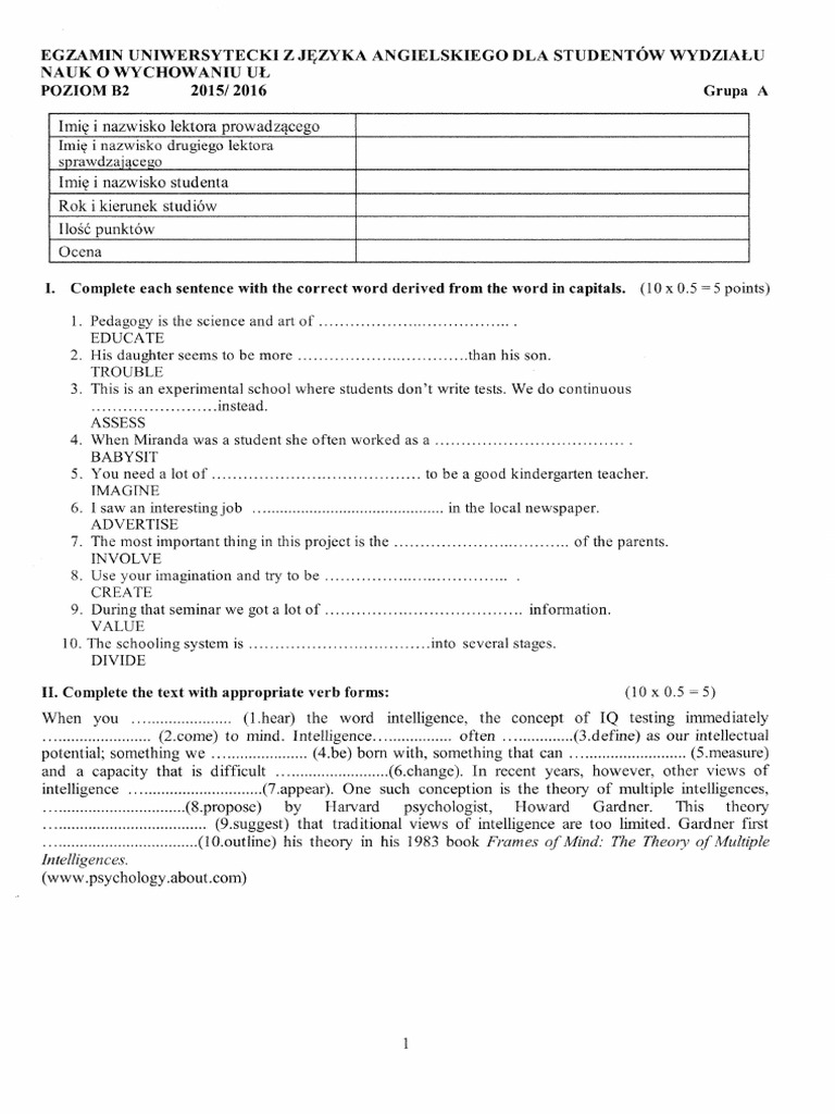 Angielski Test | PDF | Behavior Modification | Cognitive Psychology