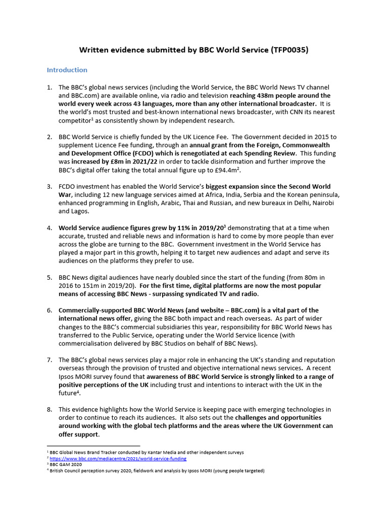 Written Evidence Submitted by BBC World Service | PDF | News | Bbc