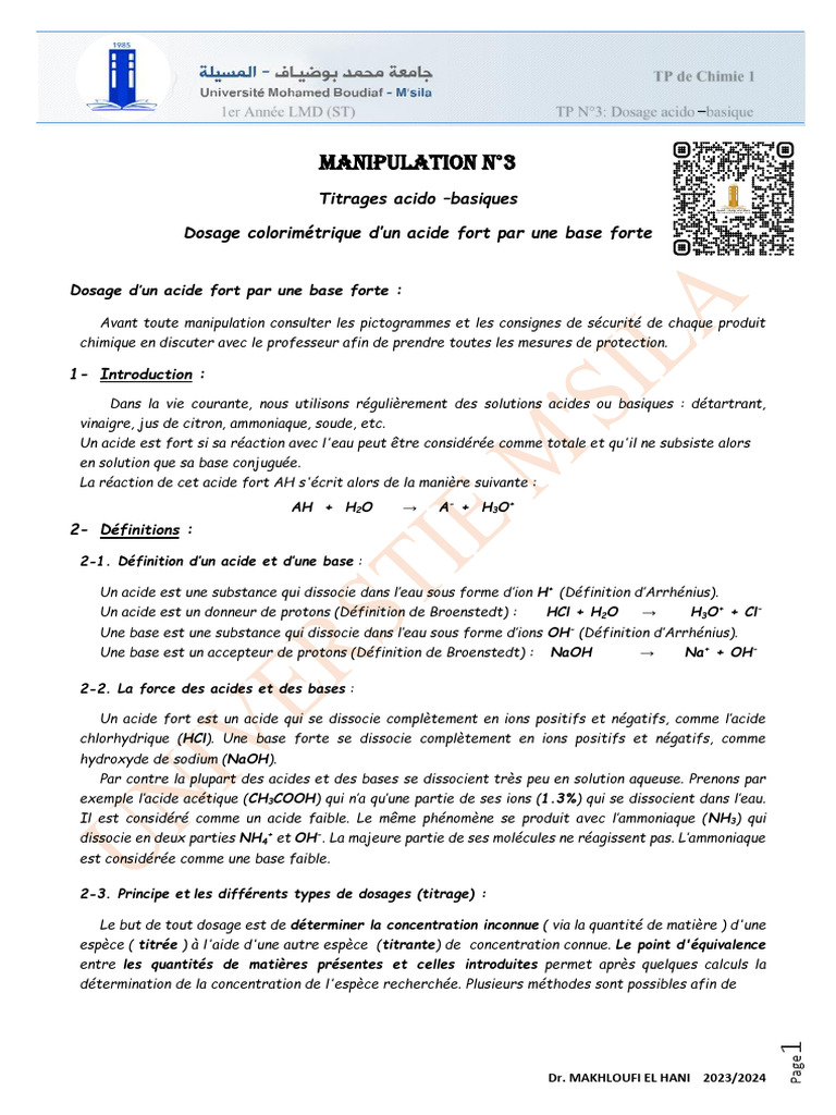 Titrage acido-basique en chimie analytique | PDF | Titrage | Chimie