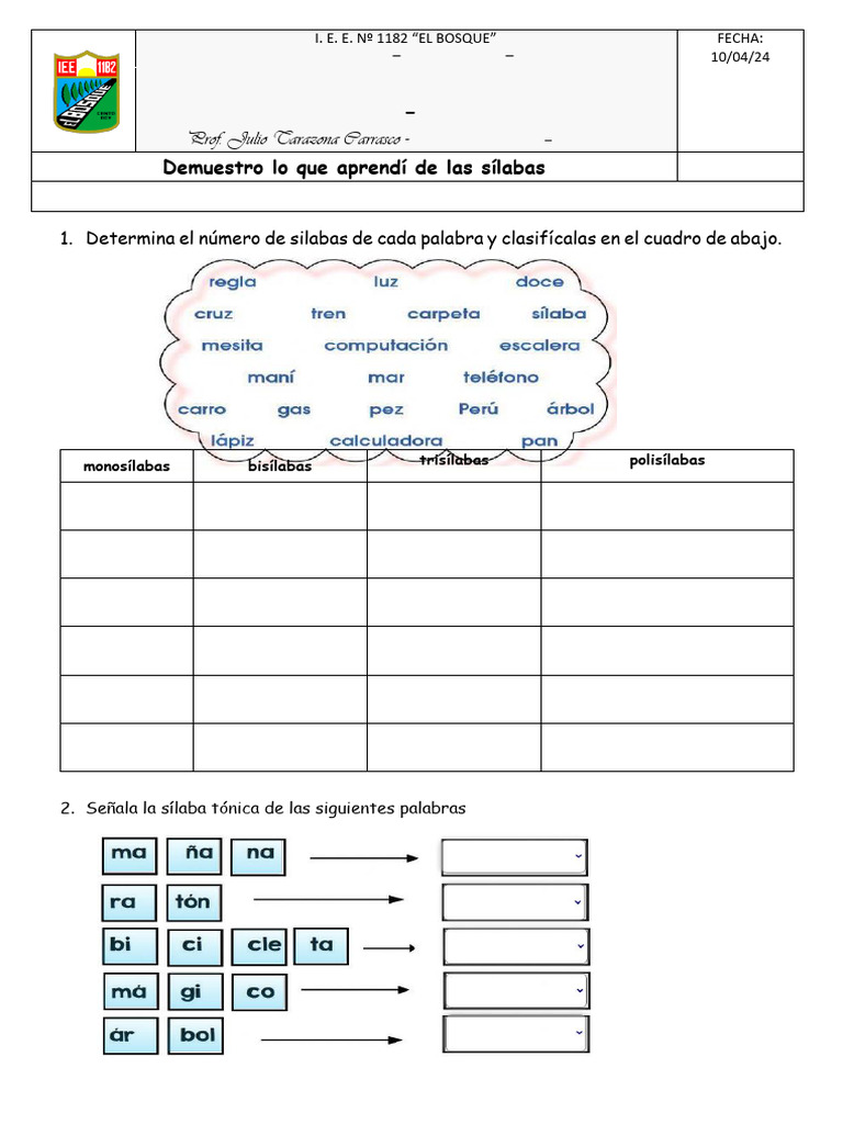Actividades de Sílabas para Primaria | PDF | Fonología | Fonética
