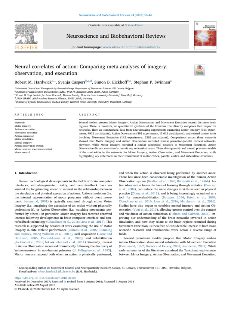 Hardwick 2018 Neural Correlates of Action Meta Analysis | PDF ...