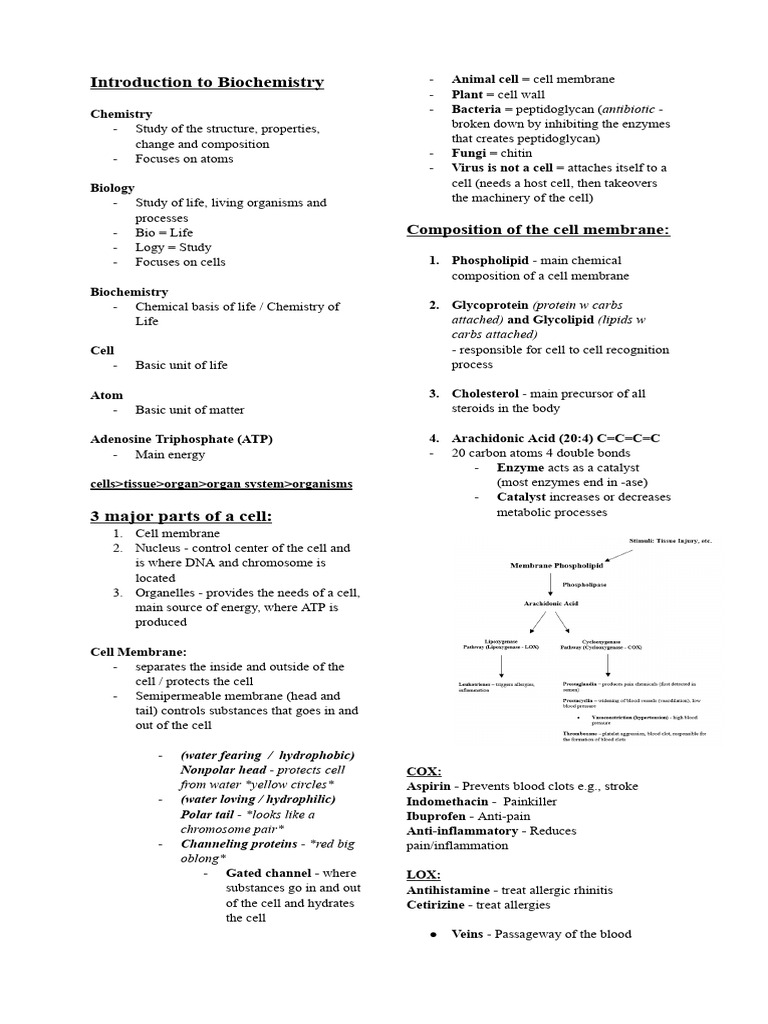 Biochemistry Introduction | PDF | Cell (Biology) | Mitochondrion