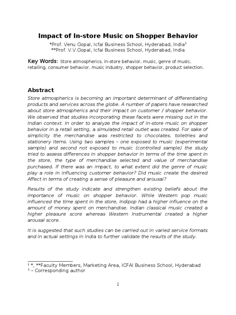 The Impact of InStore Music on Shopper Behavior Results from an