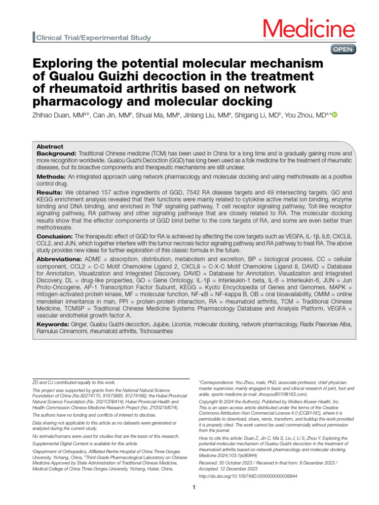 Exploring The Potential Molecular Mechanism Of.1 | PDF | Pharmacology ...