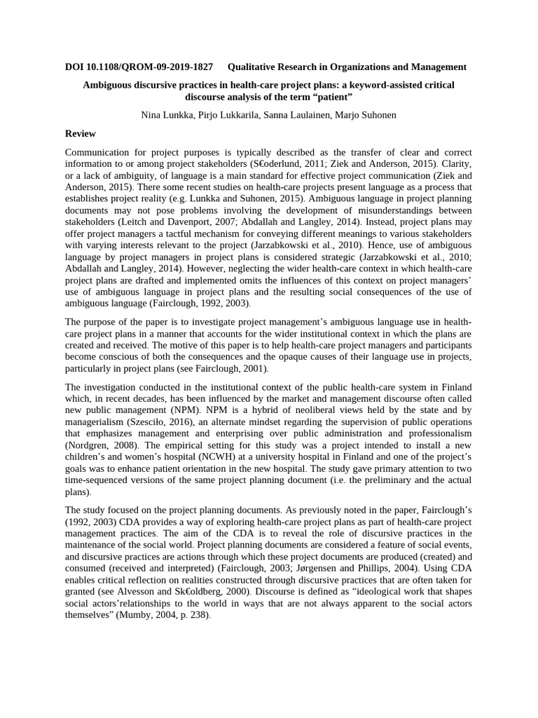 Ambiguous Language in Health Care Projects | PDF | Discourse | Health Care
