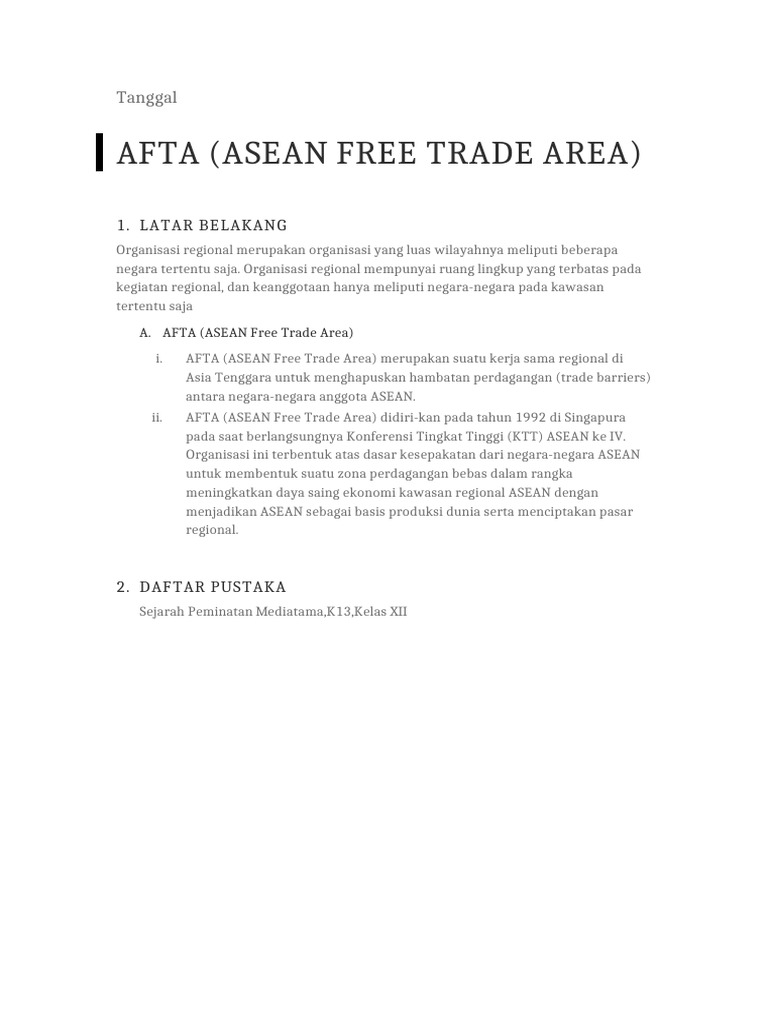 Latar Belakang AFTA di ASEAN | PDF