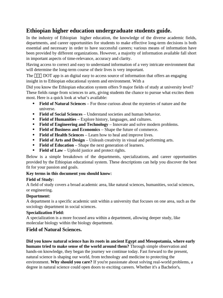 Ethiopian Higher Education Undergraduate Students Guide.21 | PDF ...