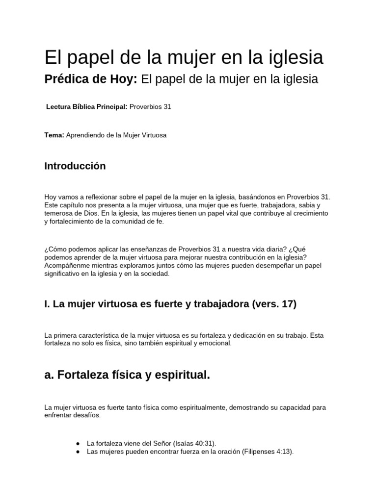 El Papel de La Mujer en La Iglesia Prédica de Hoy - El Papel de La ...