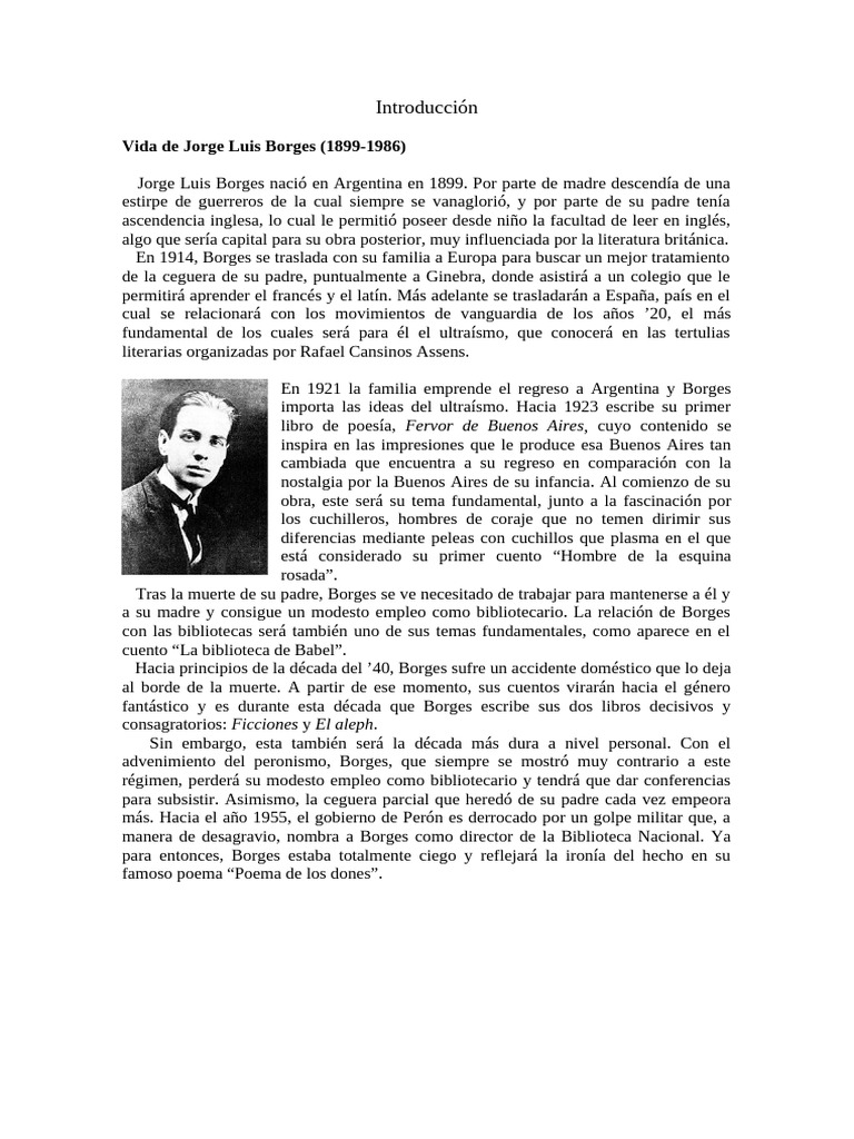 Vida y obra de Jorge Luis Borges | PDF | Cuentos