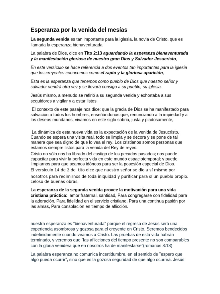 Esperanza en la Segunda Venida de Cristo | PDF | Cristo (título ...