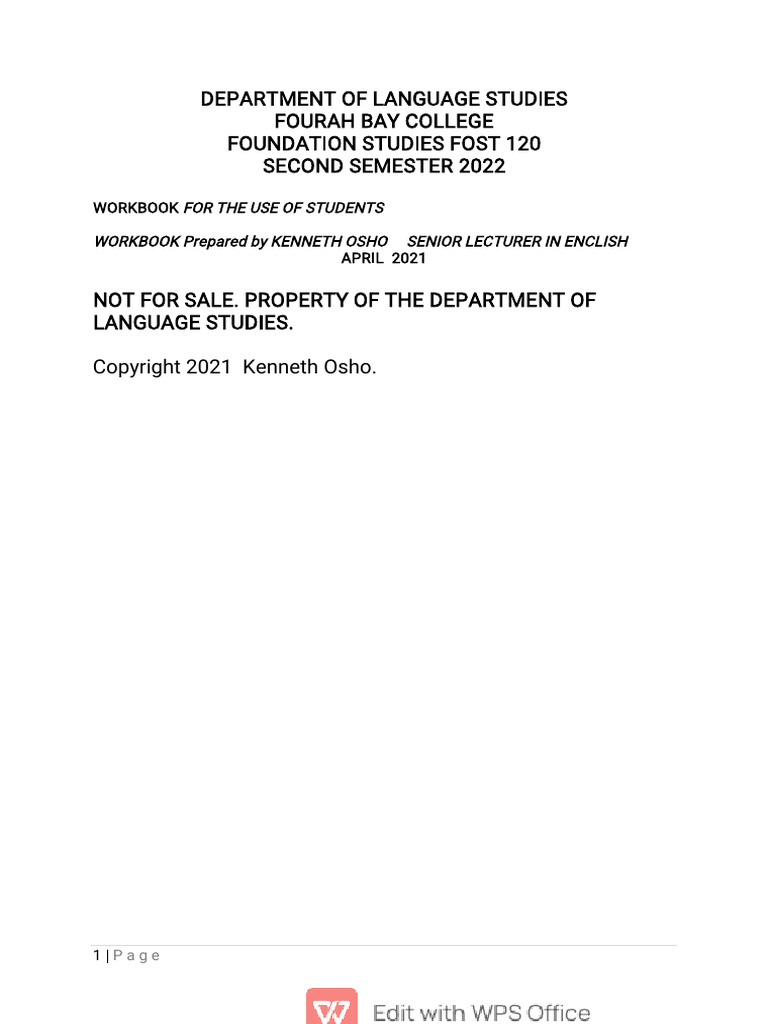 2022 Foundation Studies 120 Workbook Second Semester | PDF | Clause | Verb