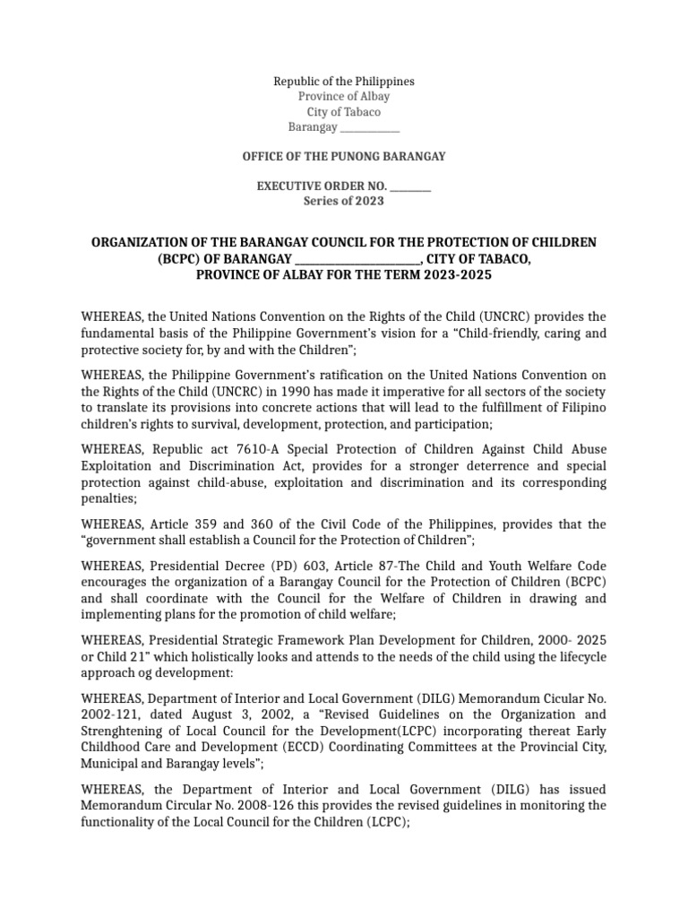 Barangay Council for Child Protection 2023 | PDF | Convention On The ...