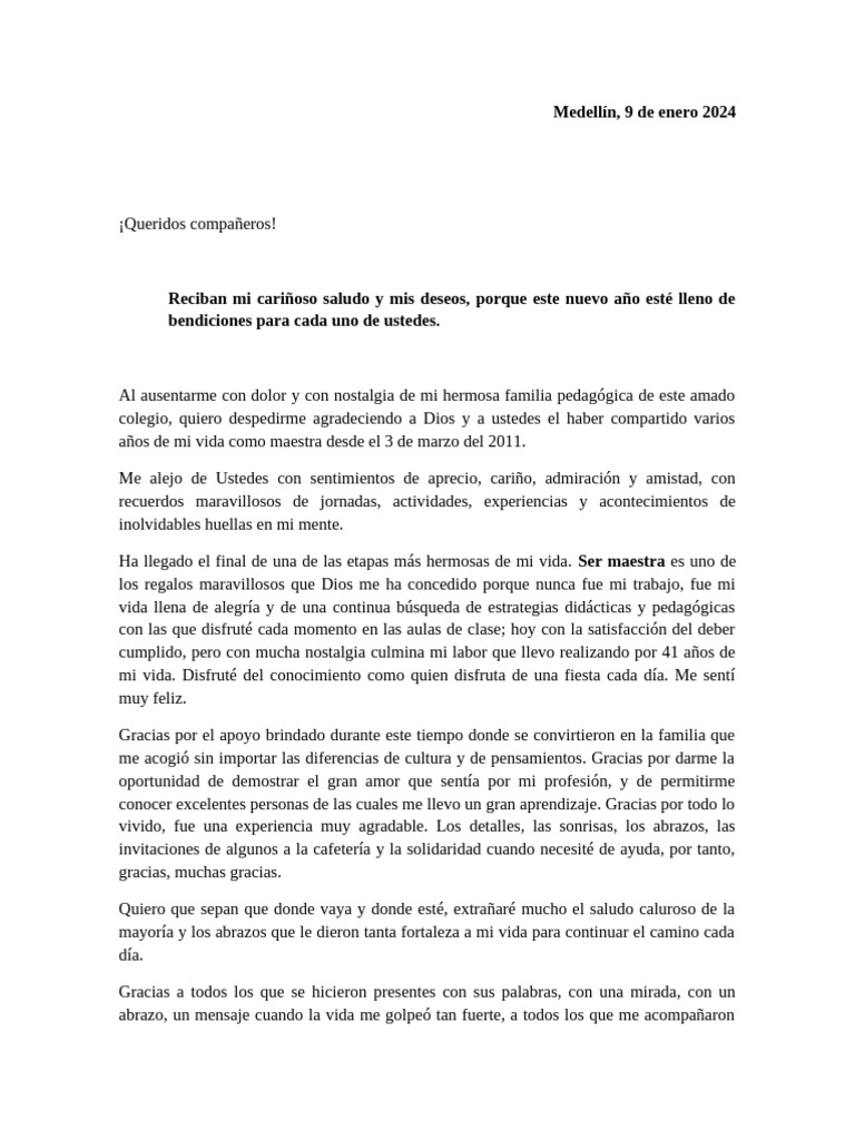 Carta de despedida de una maestra | PDF | Evaluación