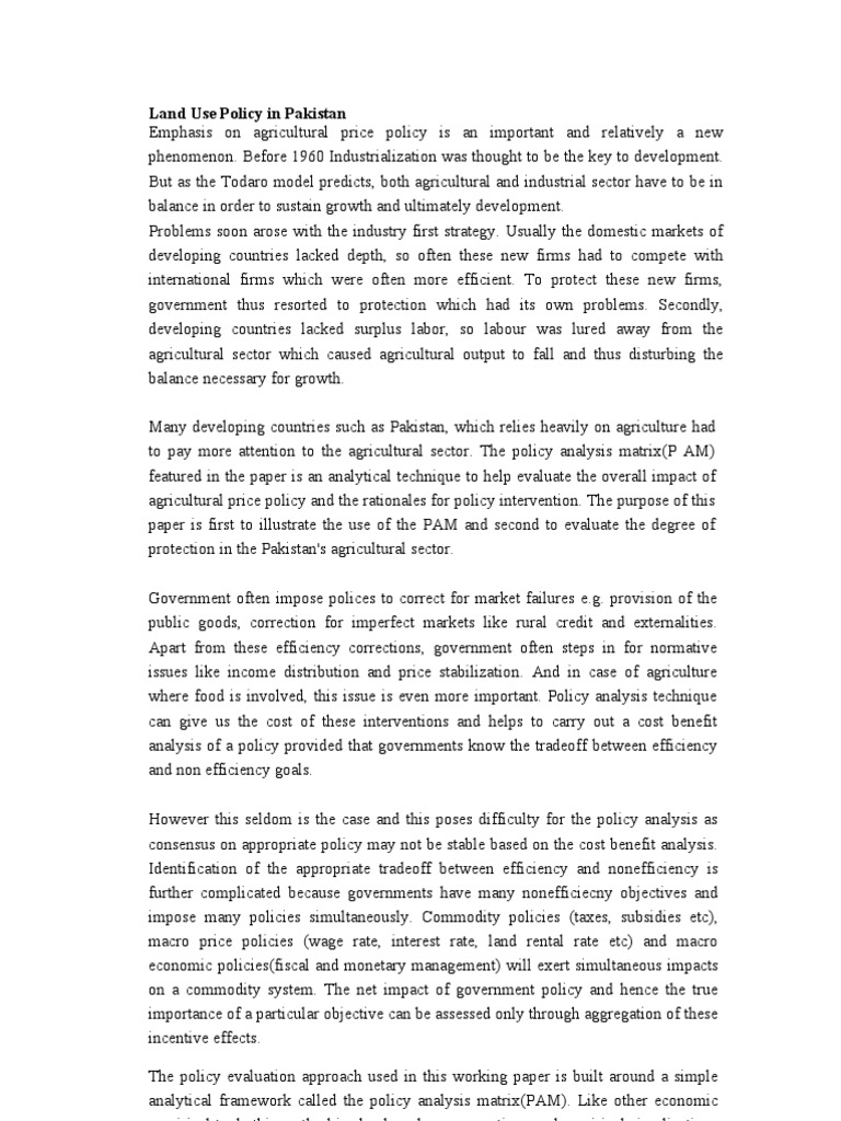 Land Use Policy in Pakistan Profit (Accounting) Labour Economics