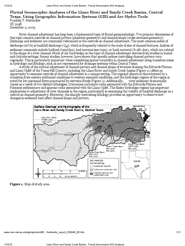 Llano River Fluvial GIS Analysis Report | PDF | Drainage Basin ...