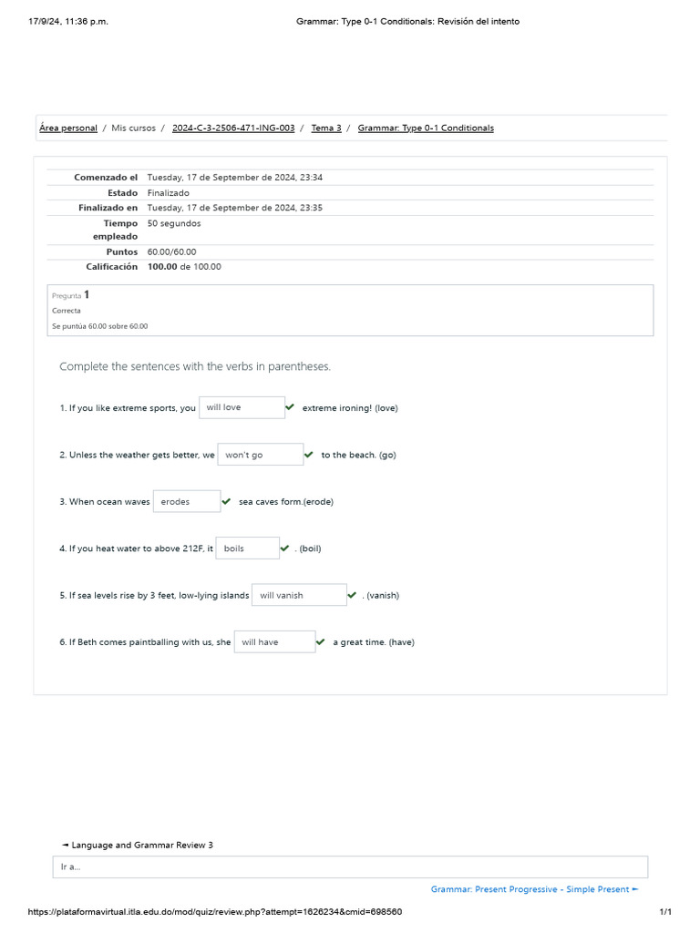 Type 0-1 Conditionals Quiz Results | PDF