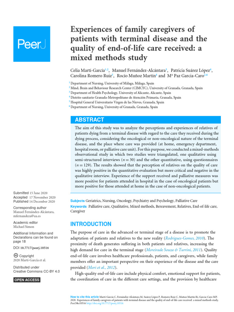 Experiences of Family Caregivers of Patients With Terminal Disease and ...