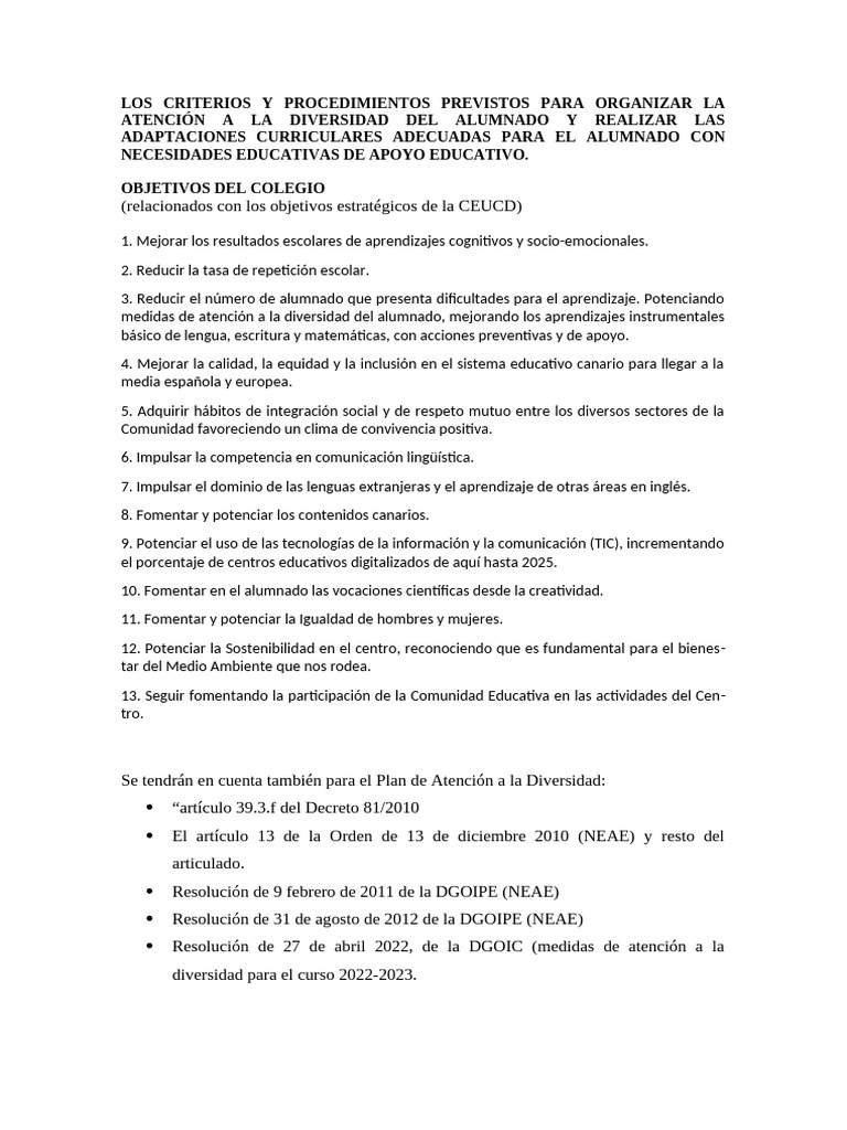 Plan de Atención a la Diversidad Educativa | PDF | Evaluación | Maestros