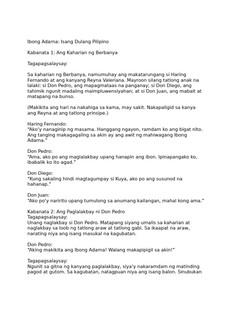 Ibong Adarna Script | PDF