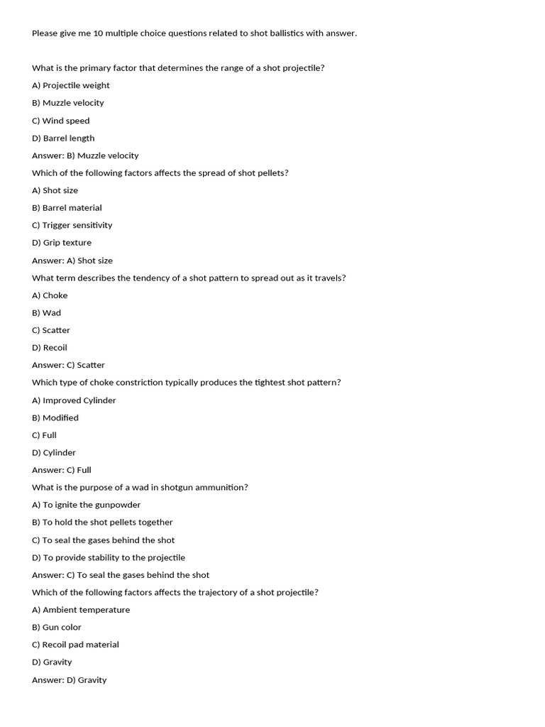 Shot and Wound Ballistics Quiz Questions | PDF | Gun Barrel | Shotgun
