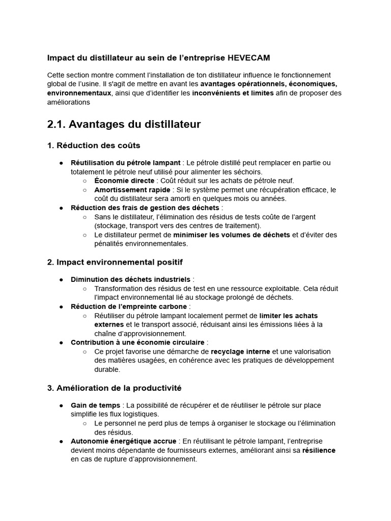 Impact du distillateur sur HEVECAM | PDF | Pétrole | Stockage de l'énergie
