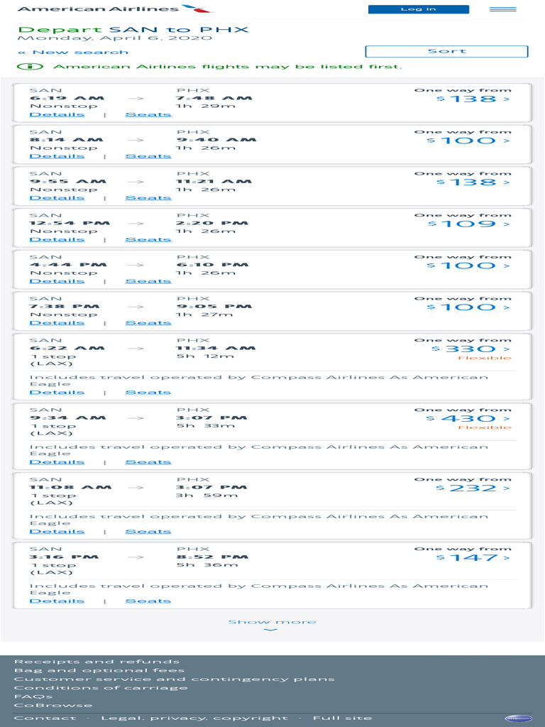 Nonstop Flights from SAN to PHX | PDF | Aviation | Airlines