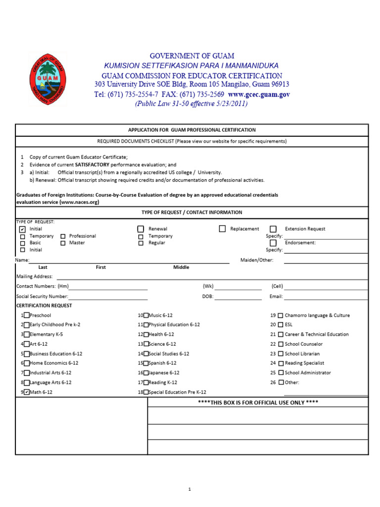 Guam Teacher Certification Guide | PDF | Teachers | Military Discharge
