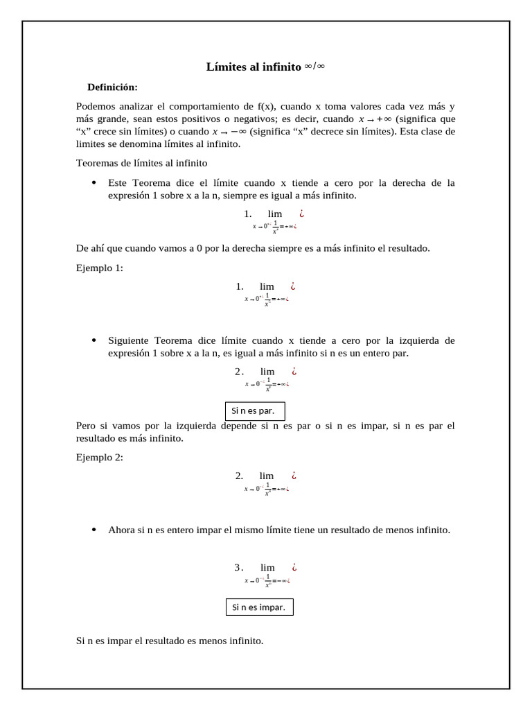 Límites Al Infinito | PDF | Entero | infinito
