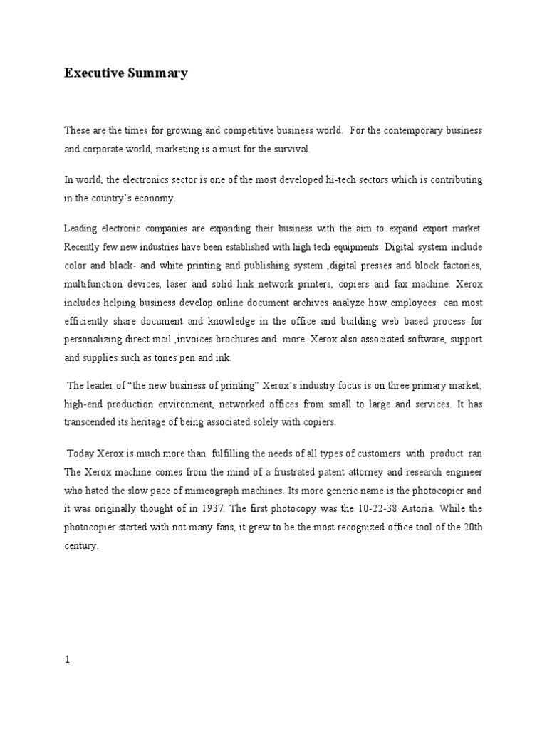 Executive Summary Photocopier Media Technology