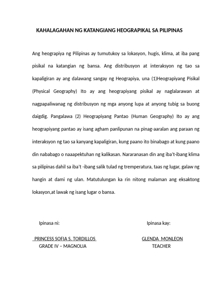 GRADE 4 Kahalagahan NG Heograpiya Sa Pilipinas | PDF