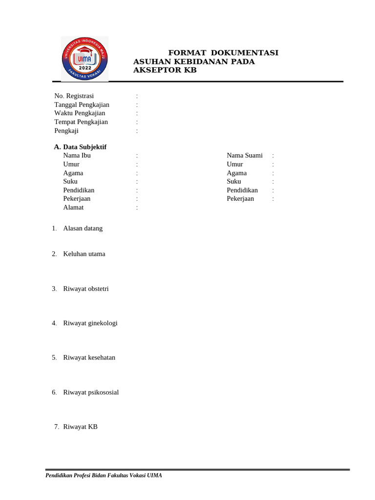 Format Dokumentasi Stase 4 Akseptor KB | PDF