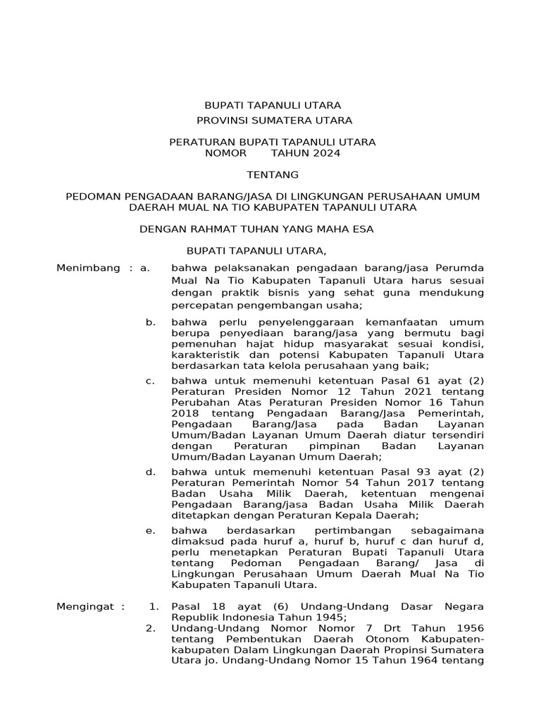 Peraturan Bupati Pengadaan Barang Dan Jasa 2024 | PDF