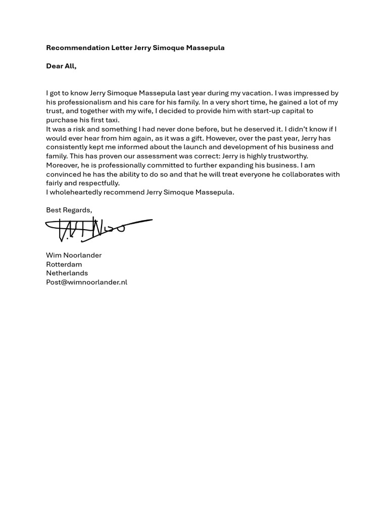Recommendation Letter Jerry Simoque Massepula | PDF