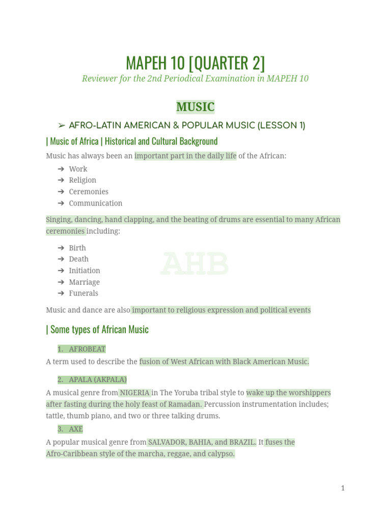 MAPEH 10 2nd Exam Reviewer: Music & Arts | PDF | Dances