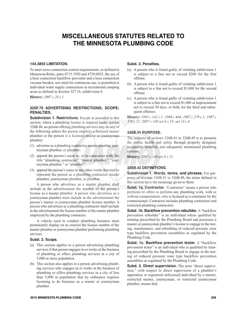 Minnesota Plumbing Code Overview | PDF | Journeyman | Plumbing