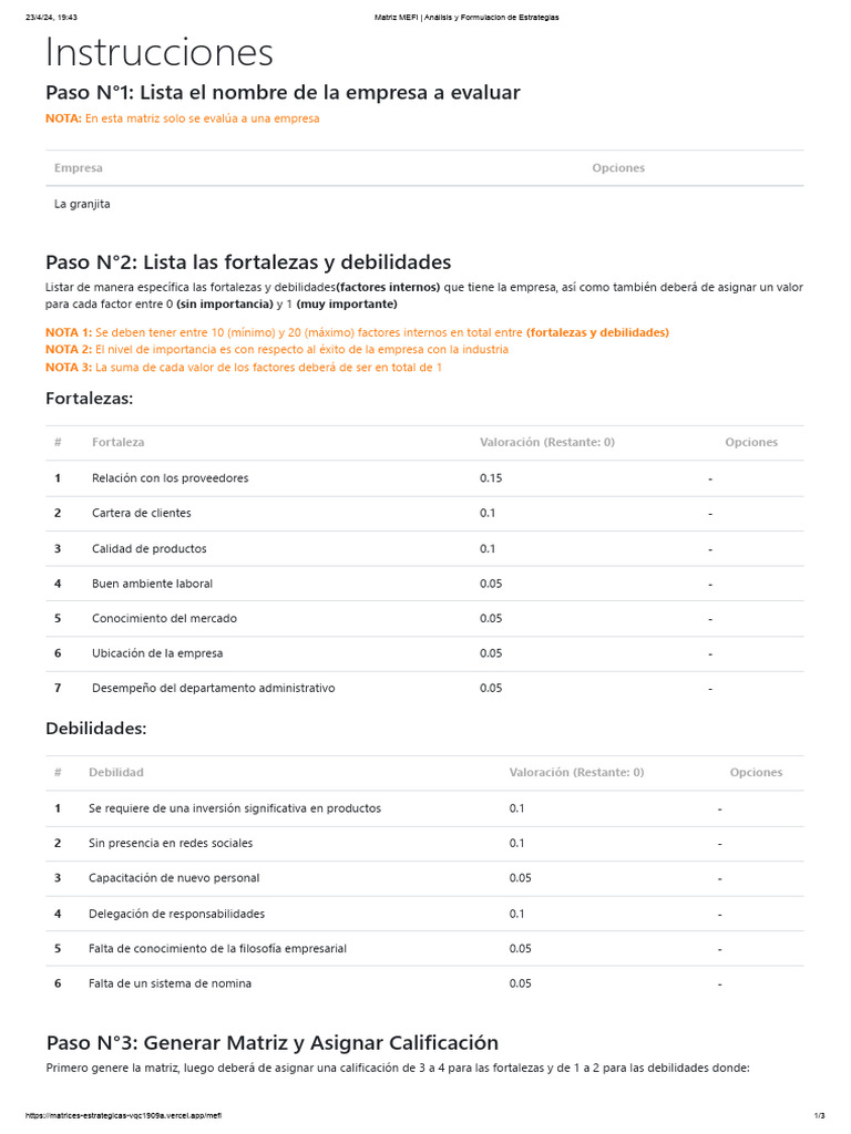 Matriz MEFI - Análisis y Formulacion de Estrategias | PDF | Business ...