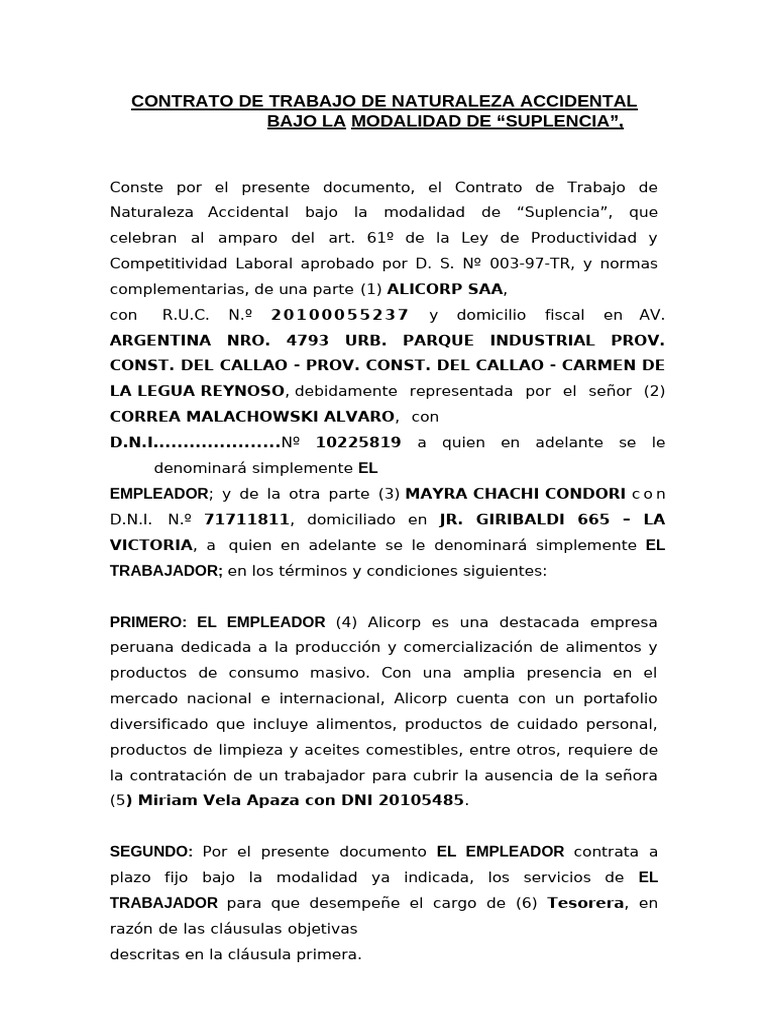 Contrato de Suplencia Laboral 2024 | PDF | Derecho laboral | Economias