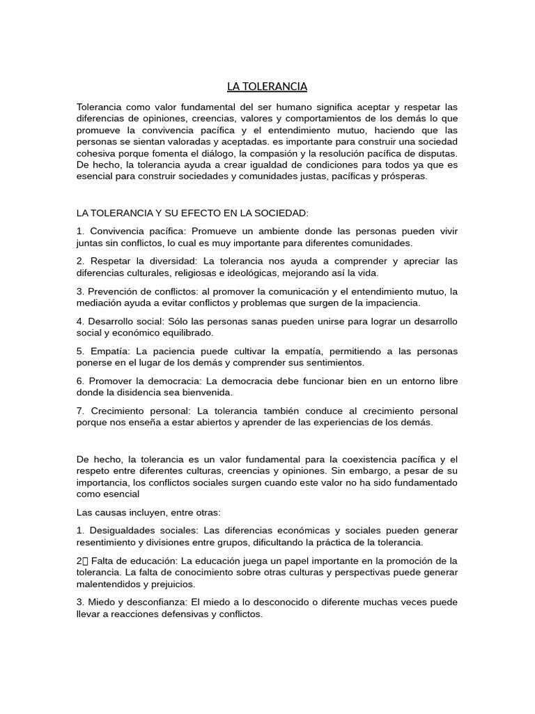 LA TOLERANCIA y Respetog3 | PDF | Tolerancia | Sociedad