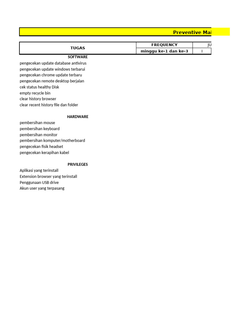 Format Untuk Preventive Maintenance | PDF