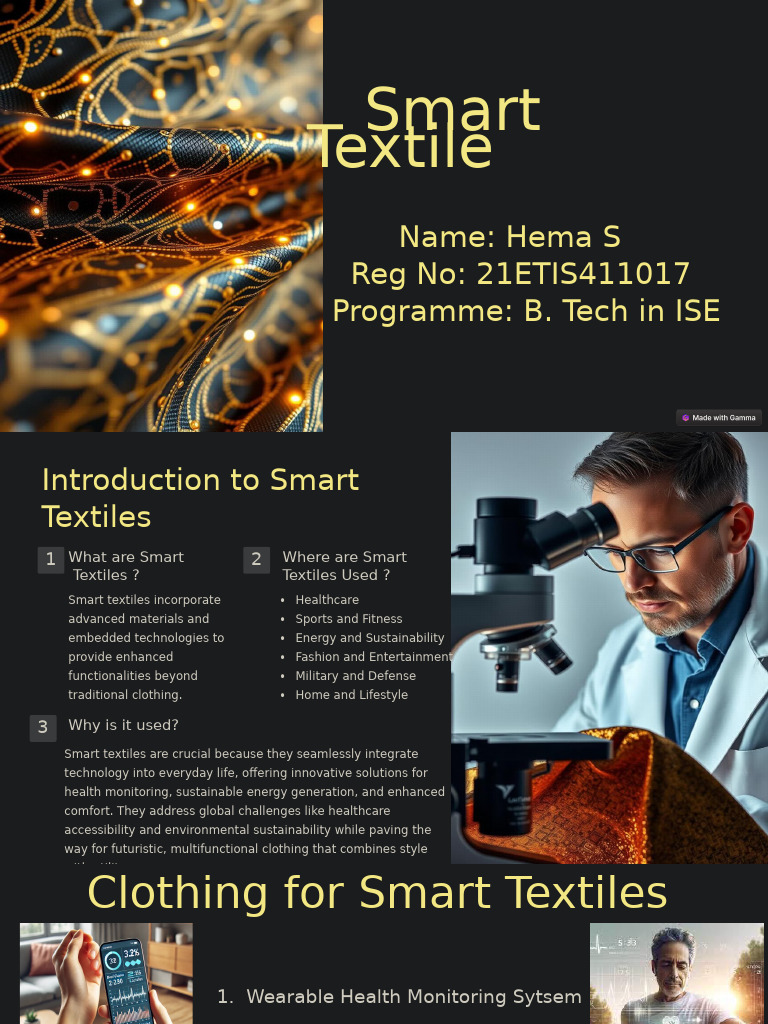 Smart Textile in Recent Trends | PDF | E Textiles | Energy Harvesting