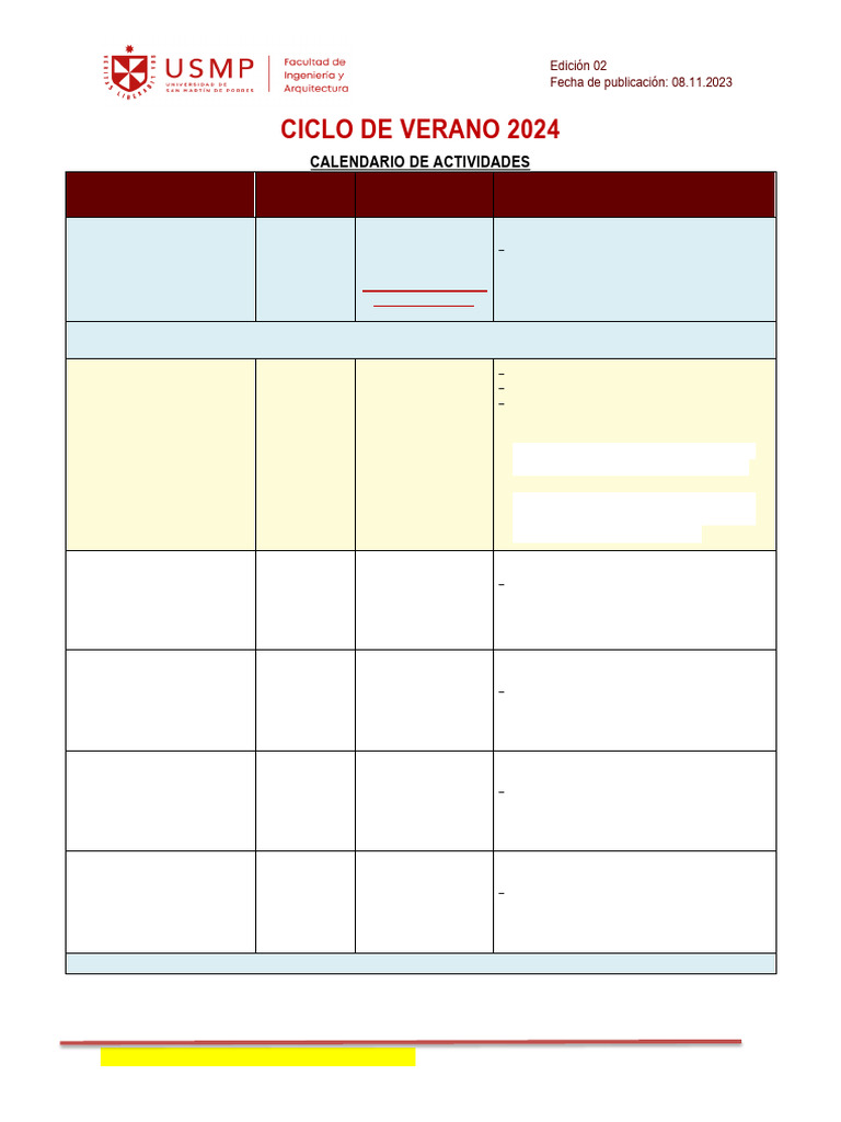 Calendario de Actividades Ciclo de Verano 2024 - Edicion 02 1 | PDF