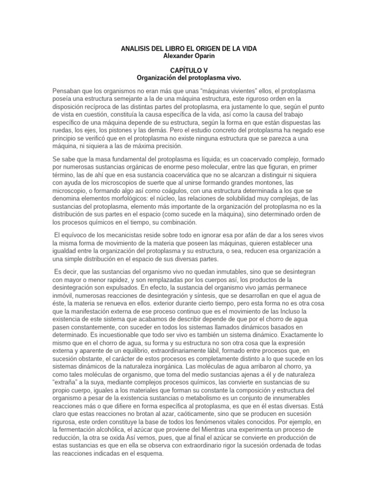 Analisis Del Libro El Origen de La Vida 5 | PDF | Agua | Organismos