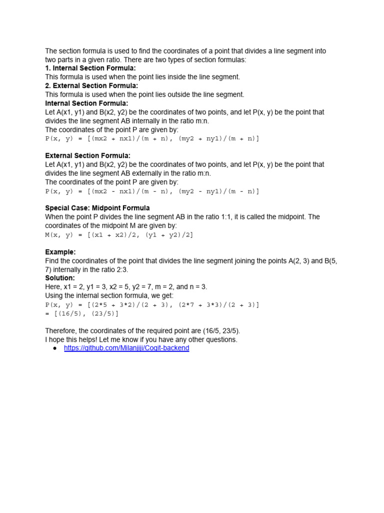 Section Formula in Coordinate Geometry | PDF