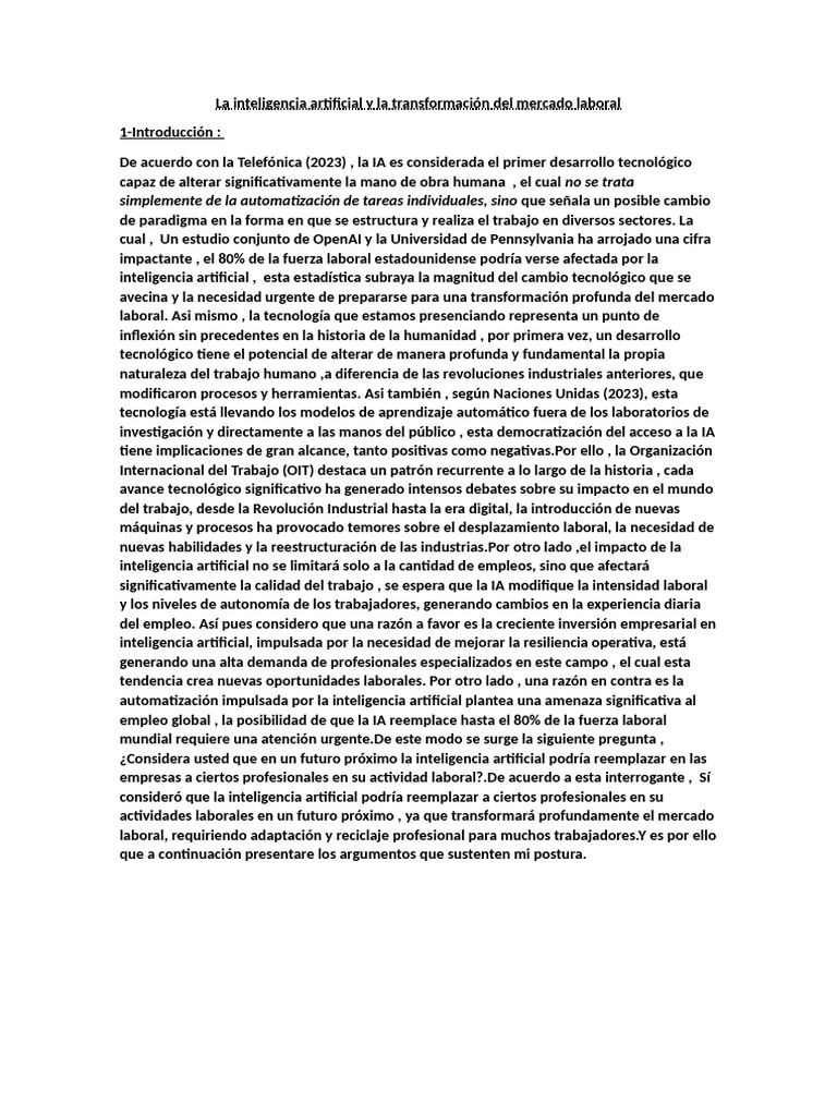 Impacto de la IA en el empleo laboral | PDF | Inteligencia artificial ...