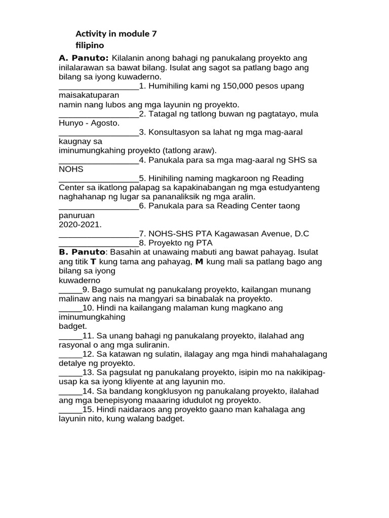 Activity in Filipino Module 7 | PDF