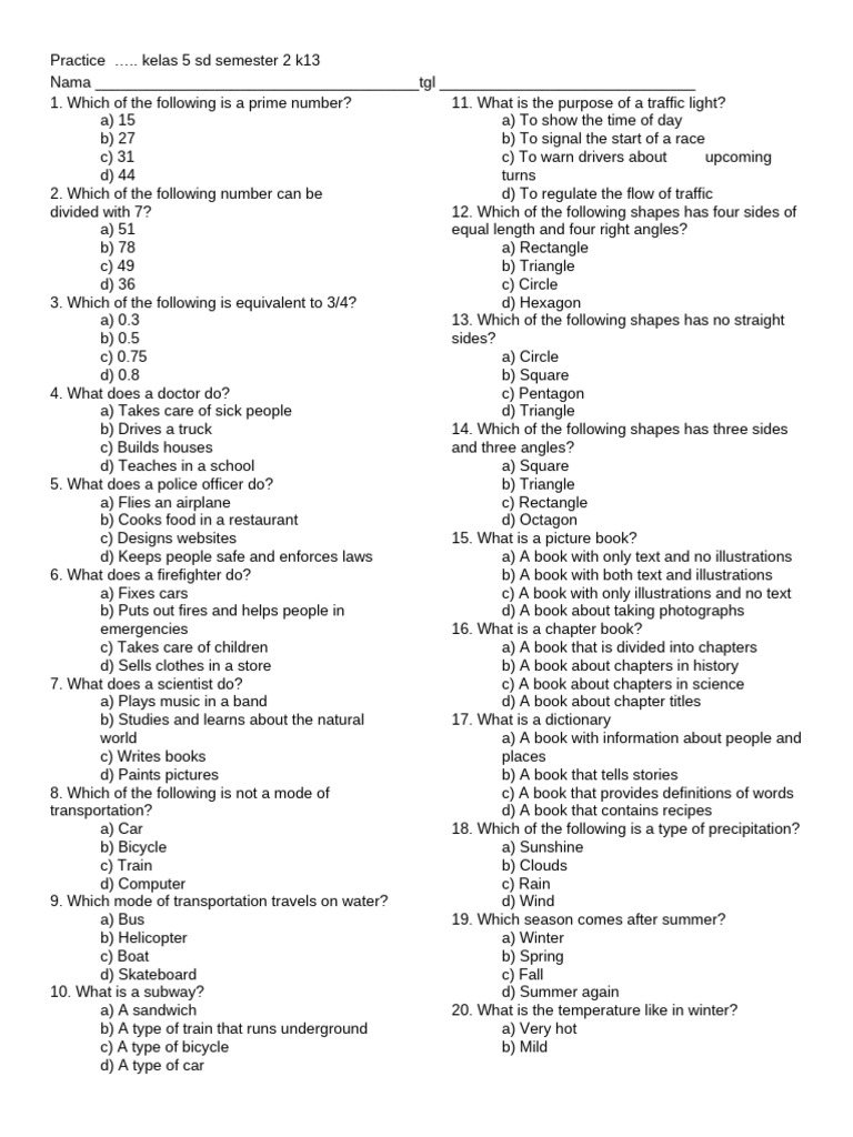 Kelas 5 Sd K13 Semester 2 Latihan Soal Pdf Triangle Rectangle