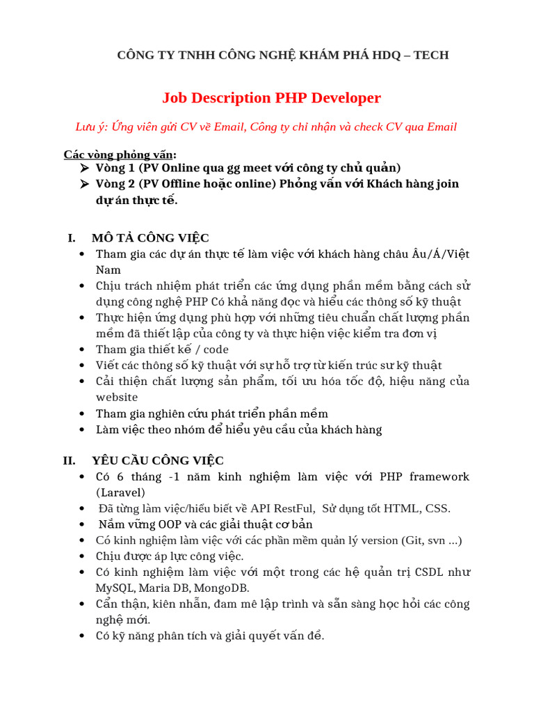 JD PHPDeveloper 2024 | PDF
