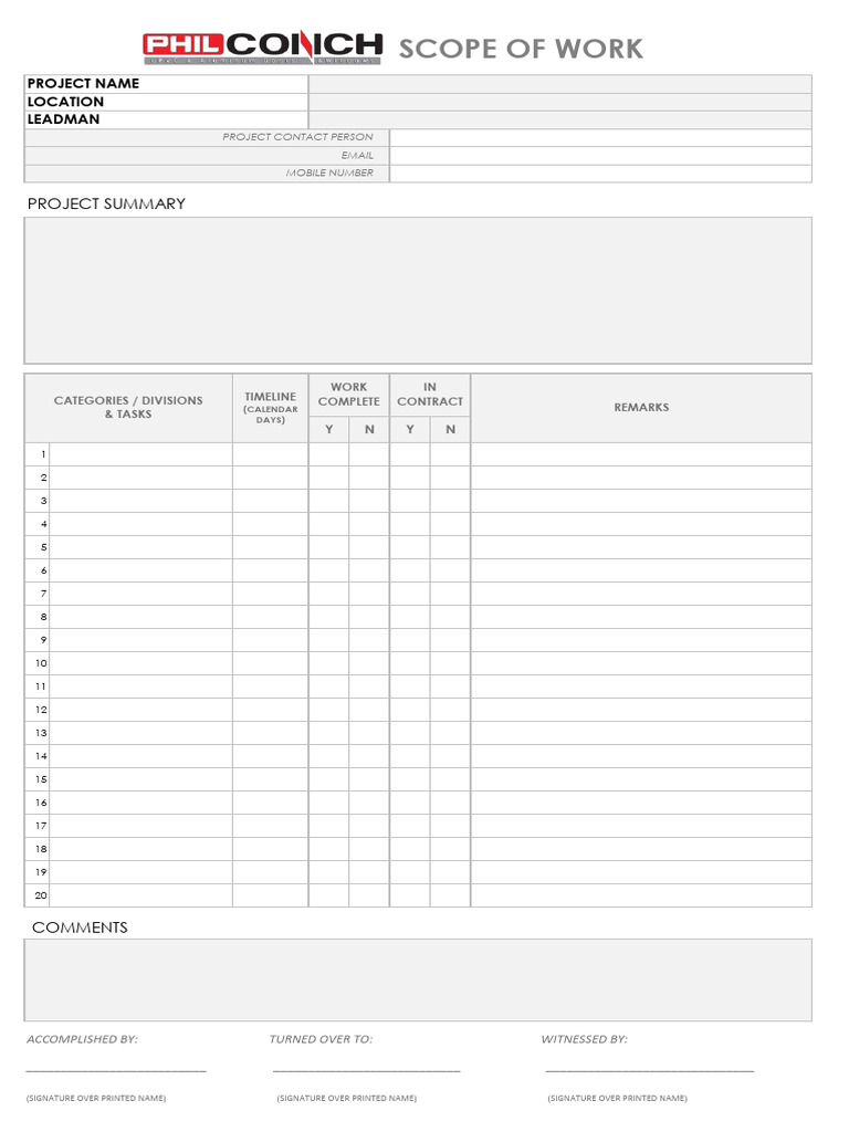 Scope of Work Form | PDF