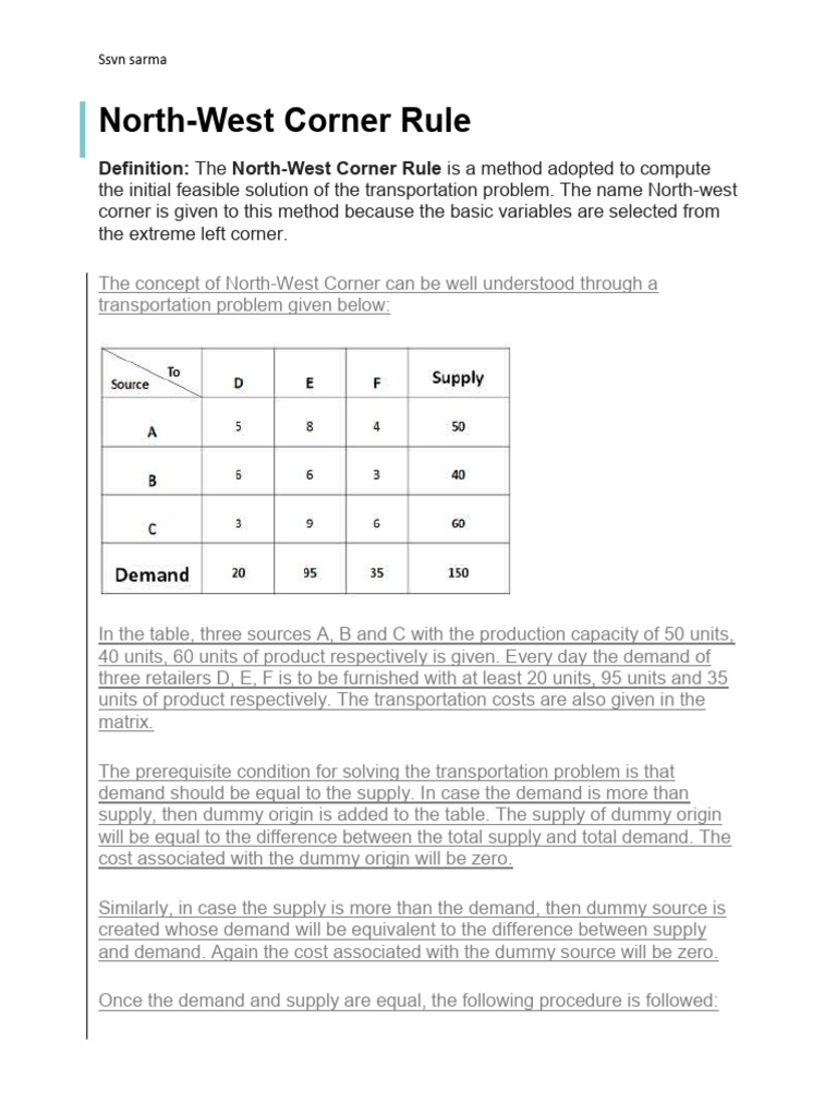 North-West Corner Rule Explained | PDF